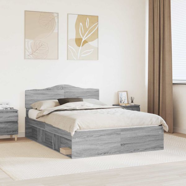 vidaXL Rám postele Sivý Sonoma 150 x 200 cm Masívne borovicové drevo