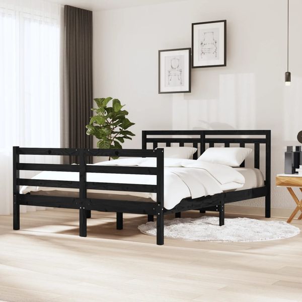 vidaXL Posteľný rám čierny 135x190 cm dvojlôžko masívne drevo