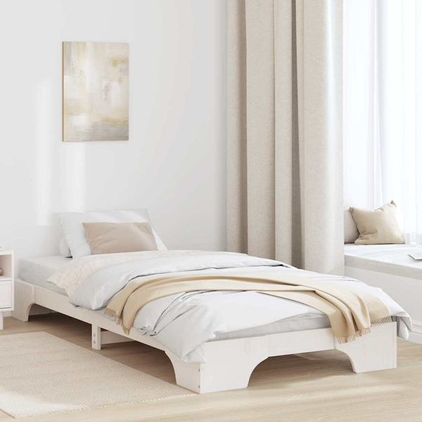 vidaXL Rám postele Biela 100 x 200 cm Masívne borovicové drevo