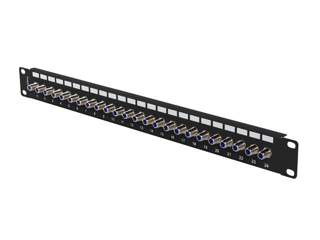 Patch panel 24 portov 1U s konektorom typu f čierny lanberg