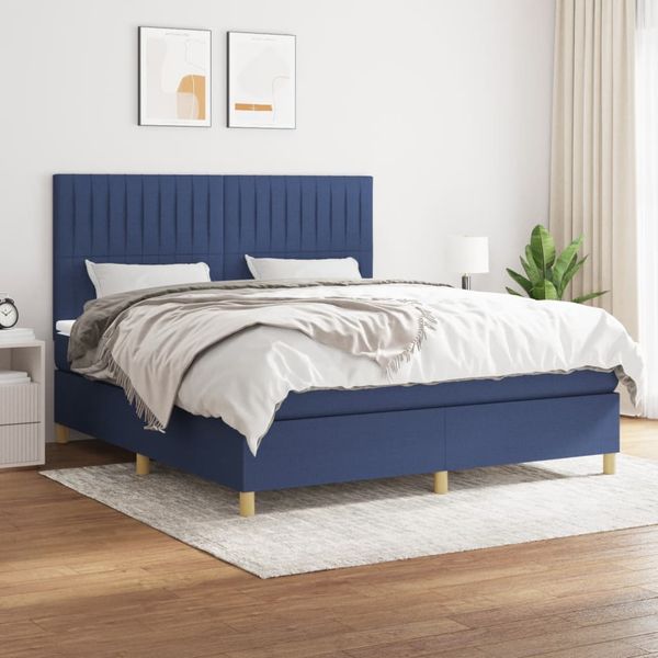 vidaXL Posteľný rám boxspring s matracom modrý 180x200 cm látka