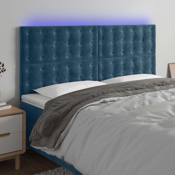 vidaXL Čelo postele s LED tmavomodré 180x5x118/128 cm zamat