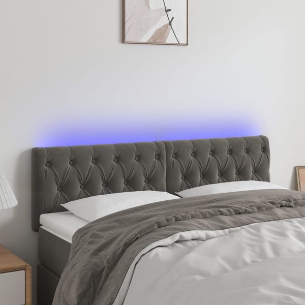 vidaXL Čelo postele s LED tmavosivé 144x7x78/88 cm zamat