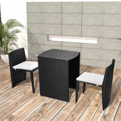 vidaXL 3-dielna bistro súprava s vankúšmi polyratan čierna
