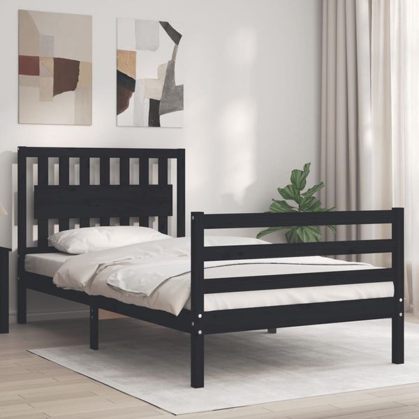 vidaXL Rám postele s čelom čierny 100x200 cm masívne drevo