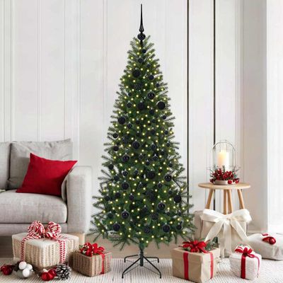 vidaXL Umelý vianočný stromček s 300 LED-i Zelená 180 cm PE a PVC