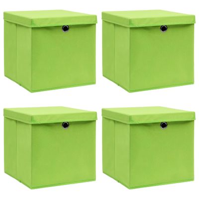 vidaXL Úložné boxy s vekom 4 ks, zelené 32x32x32 cm, látka