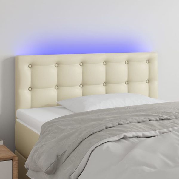 vidaXL Čelo postele s LED krémové 80x5x78/88 cm umelá koža