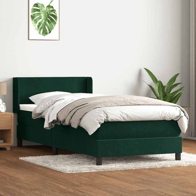 vidaXL Posteľný rám boxsping s matracom tmavozelený 90x210 cm zamat
