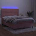 vidaXL Posteľný rám boxsping s matracom a LED ružový 140x190 cm zamat