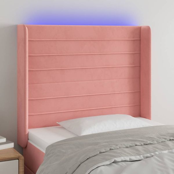 vidaXL Čelo postele s LED ružové 83x16x118/128 cm zamat