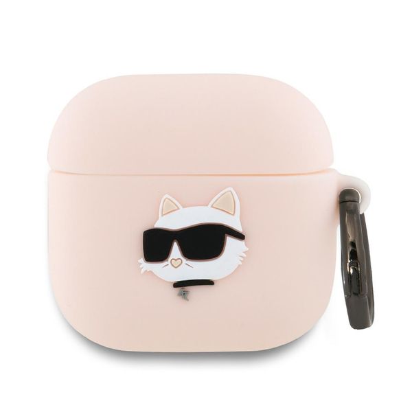 Karl Lagerfeld Obal pre AirPods 4 Silikónový Choupette Head 3D Ružový