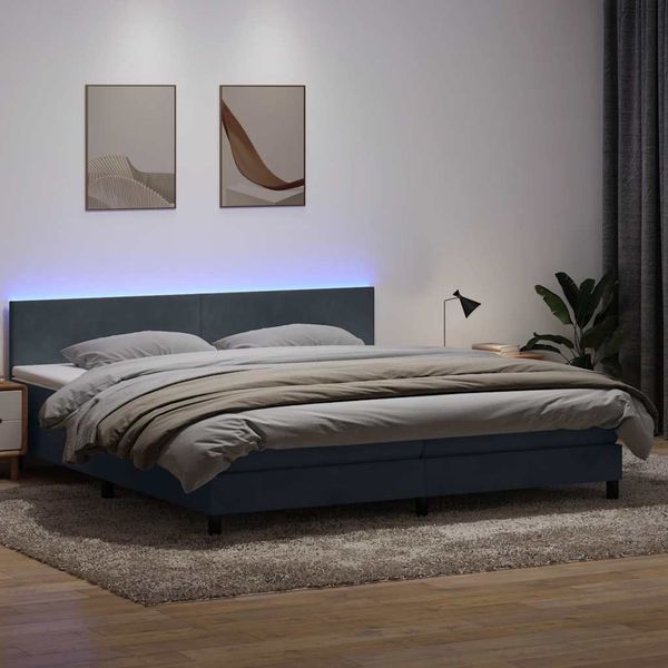 vidaXL Box Spring Posteľ s matracom a LED Tmavosivá 180x220 cm Zamat