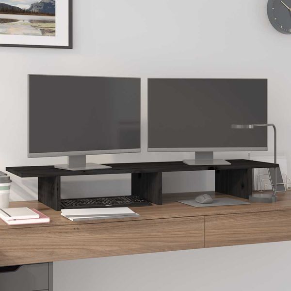 vidaXL Stojan na monitor čierny 100x27x15 cm masívna borovica