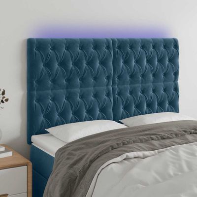 vidaXL Čelo postele s LED tmavomodré 144x7x118/128 cm zamat