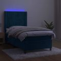 vidaXL Posteľný rám boxsping matrac a LED tmavomodrý 90x190 cm zamat