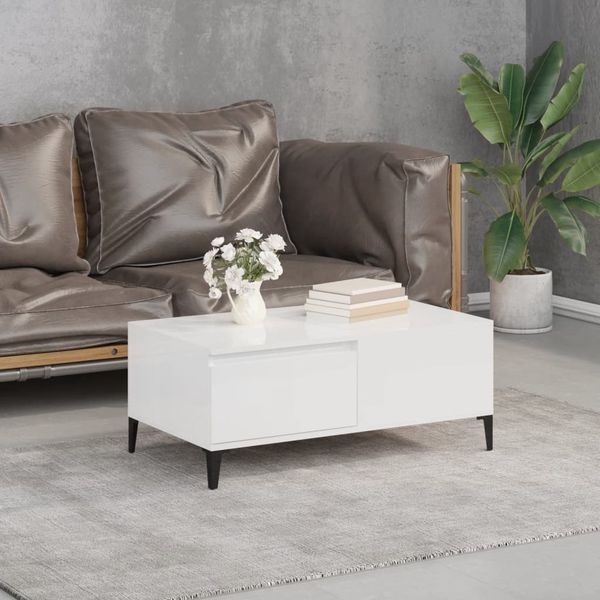 vidaXL Konferenčný stolík lesklý biely 90x50x36,5 cm spracované drevo