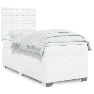 vidaXL Boxspring posteľ s matracom biela 90x200 cm umelá koža