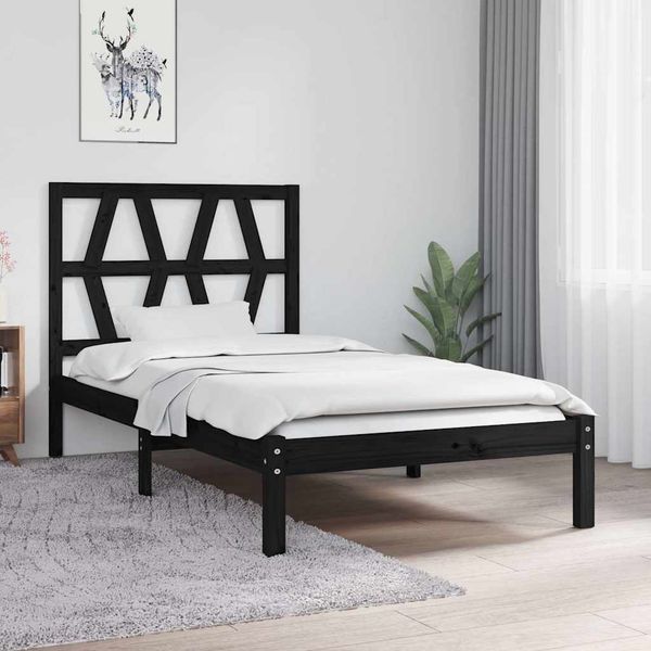 vidaXL Posteľný rám, čierny, borovica 75x190 cm, malé jednolôžko