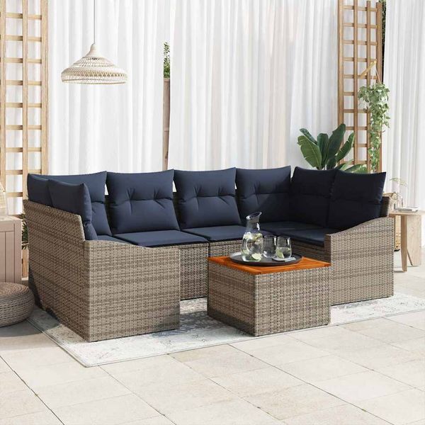 vidaXL Súprava záhradných pohoviek 7 pcs Šedá a námornícká modrá