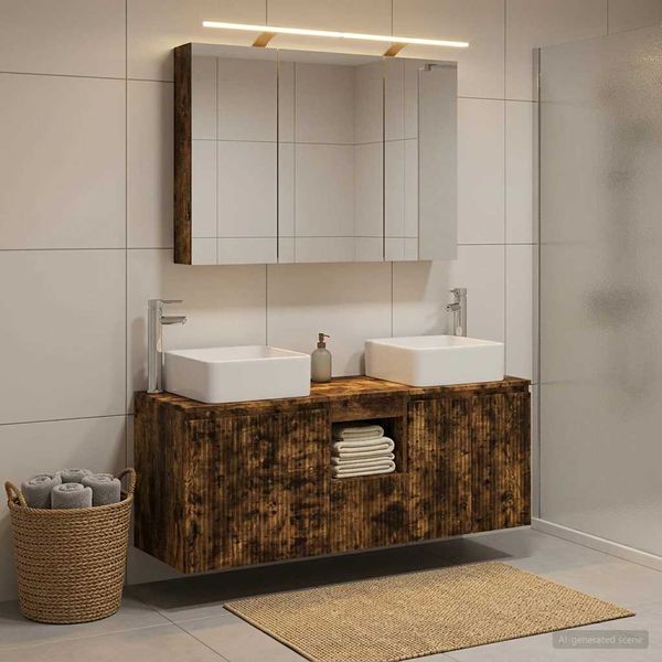 vidaXL Set kabinetov do kúpeľne 4 pcs Dymový dub 100 x 14,5 x 70 cm