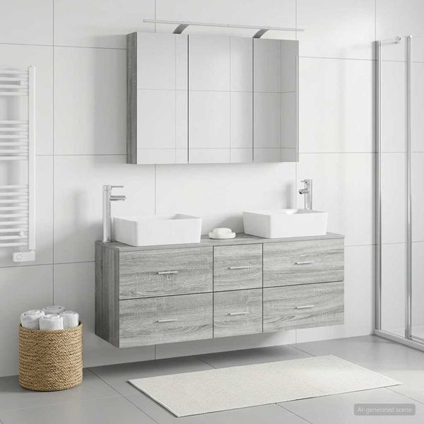 vidaXL Sada kúpeľňového nábytku 4 pcs Sivý Sonoma