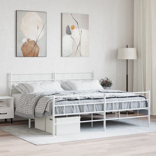 vidaXL Kovový rám postele s čelom a podnožkou biely 180x200 cm