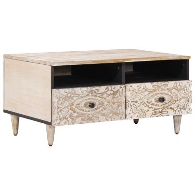 vidaXL Konferenčný stolík Biela 80 x 54 x 40 cm Masívne mango drevo