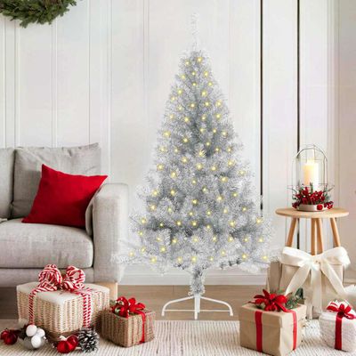 vidaXL Umelý predsvietený vianočný stromček Strieborná 150 cm PET
