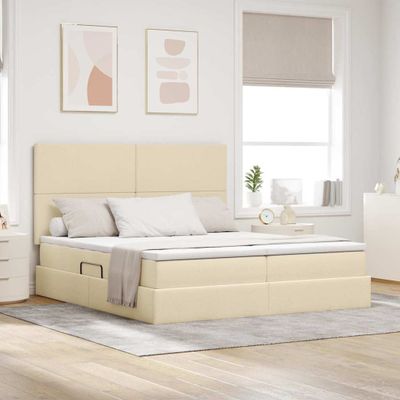 vidaXL Úložná posteľ s čelnou doskou Krémová 180 x 200 cm Látka