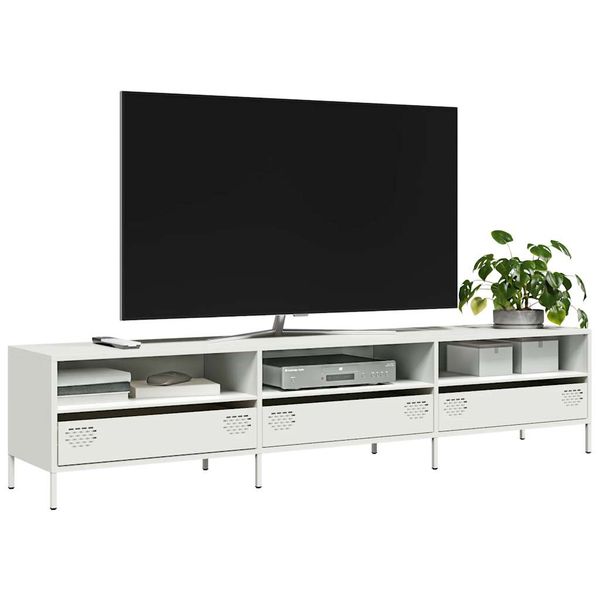 vidaXL TV skrinka biela 202x39x43,5 cm oceľ valcovaná za studena