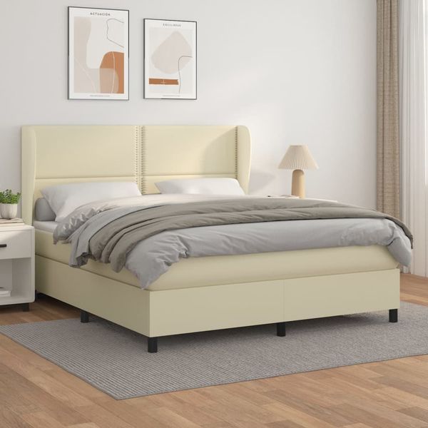 vidaXL Boxspring posteľ s matracom krémová 160x200 cm umelá koža