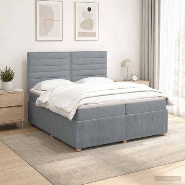vidaXL LED boxspring posteľ s matracom Svetlosivá 200 x 200 cm Látka