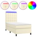 vidaXL Boxspring posteľ s matracom a LED krémová 100x200 cm umelá koža