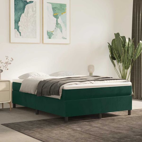 vidaXL Posteľný rám s boxspringom tmavozelený 140x200 cm zamat