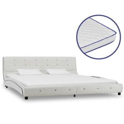 vidaXL Posteľ s matracom z pamäťovej peny biela 180x200 cm umelá koža