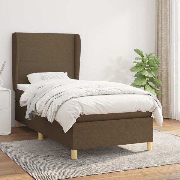 vidaXL Posteľný rám boxsping s matracom hnedý 90x200 cm látka