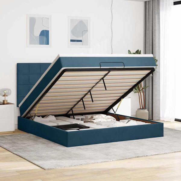 vidaXL Osmanský rám postele s matracmi tmavomodrá 160x200 cm zamat