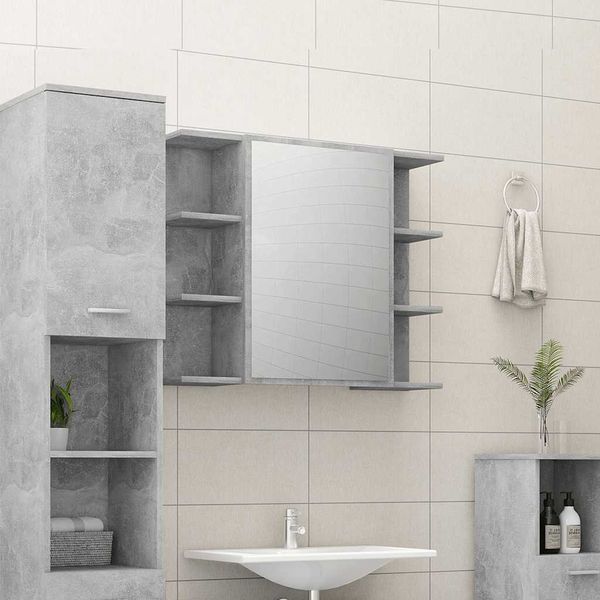 vidaXL Skrinka so zrkadlom betónovo sivá 80x20,5x64cm spracované drevo
