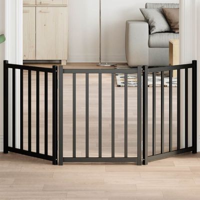 vidaXL Brána pre psa skladacia 3 panely 150 cm masívne jedľové drevo