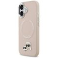 Puzdro Karl Lagerfeld Magsafe PU puzdro s kolíkmi Karl&Choupette heads pins, logom a kovovými tlačidlami fotoaparátu pre iPhone 17 béžová