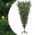 vidaXL Obrátený umelý vianočný stromček s guľami Zelená 150 cm PVC
