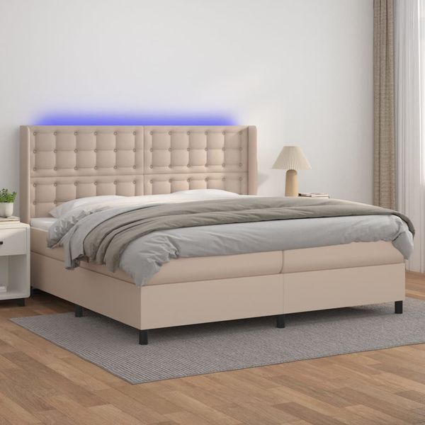 vidaXL Boxspring posteľ matrac a LED kapučínová 200x200 cm umelá koža