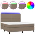vidaXL Posteľ boxsping s matracom a LED sivohnedá 160x200 cm látka