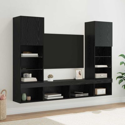 vidaXL TV nástenné jednotky s LED 5 pcs 40,5 x 30 x 102 cm Čierny dub