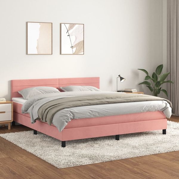 vidaXL Posteľný rám boxsping s matracom ružový 160x200 cm zamat