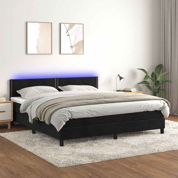 vidaXL Posteľ boxsping s matracom a LED čierna 180x200 cm zamat