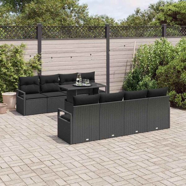 vidaXL Súprava záhradných pohoviek s vankúšom 9 pcs Čierna Poly ratan