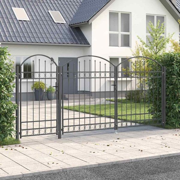 vidaXL Záhradná brána s oblúkovým vrchom Assen Sivá 400 x 125 cm Oceľ
