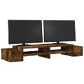 vidaXL Stojan na monitor s policou dymový dub 100x27x15 cm komp. drevo